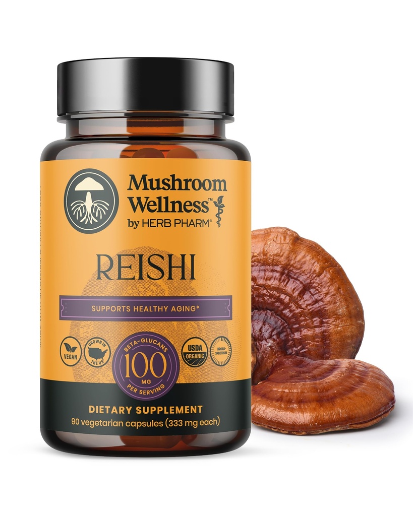 Mushroom Wellness Reishi Mushroom Capsules, Organik Red Reishi For Immune Support, Traditional Nervous System Support & Cardiovascular Health, 90 Vegan Capsules*