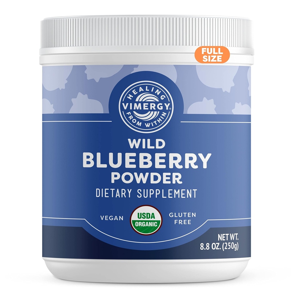 Vimergy Wild Blueberry Toz - Beyin Sağlığını Koruma* - Kardiovasküler Fonksiyonl* - Organik, Vegan & Gluten-Free - Düzenli Boyut 250g