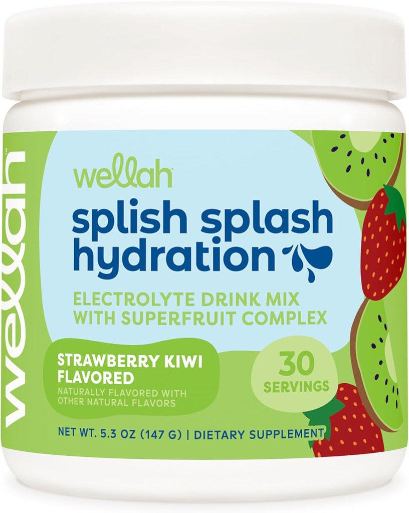 Wellah Splish Splash Hydration Electrolyte Drink Mix (Strawberry Kiwi Flavored, 30 Servings)