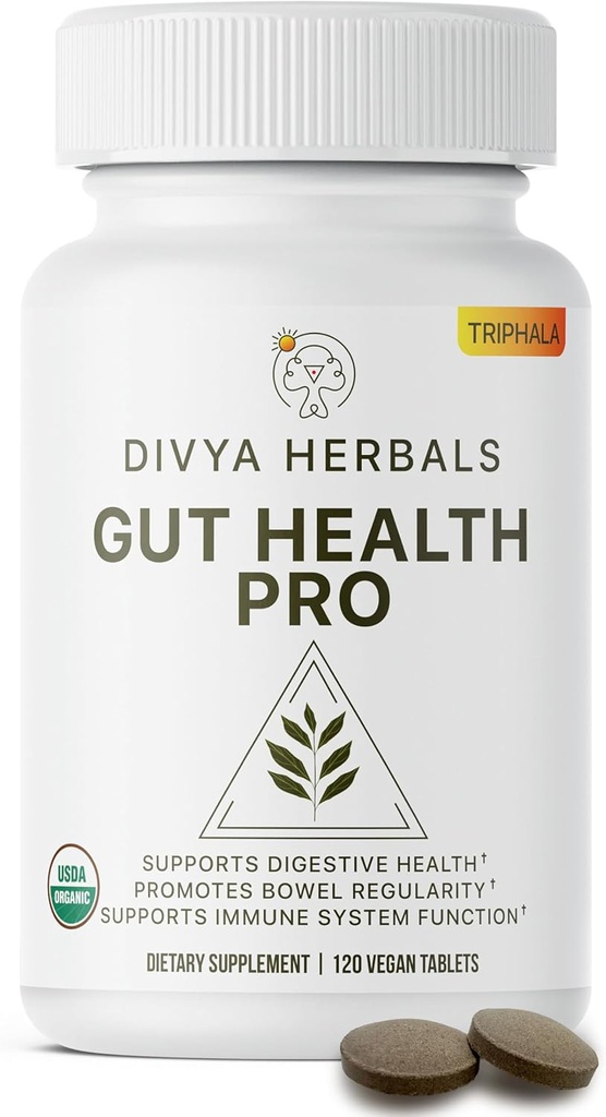 Gut Health Pro - Bloat Relief, Detox & Digestive Support - 100% Pure Organic Triphala Supplement - For Women & Men - Uncoated Vegan Tabletler -120Ct
