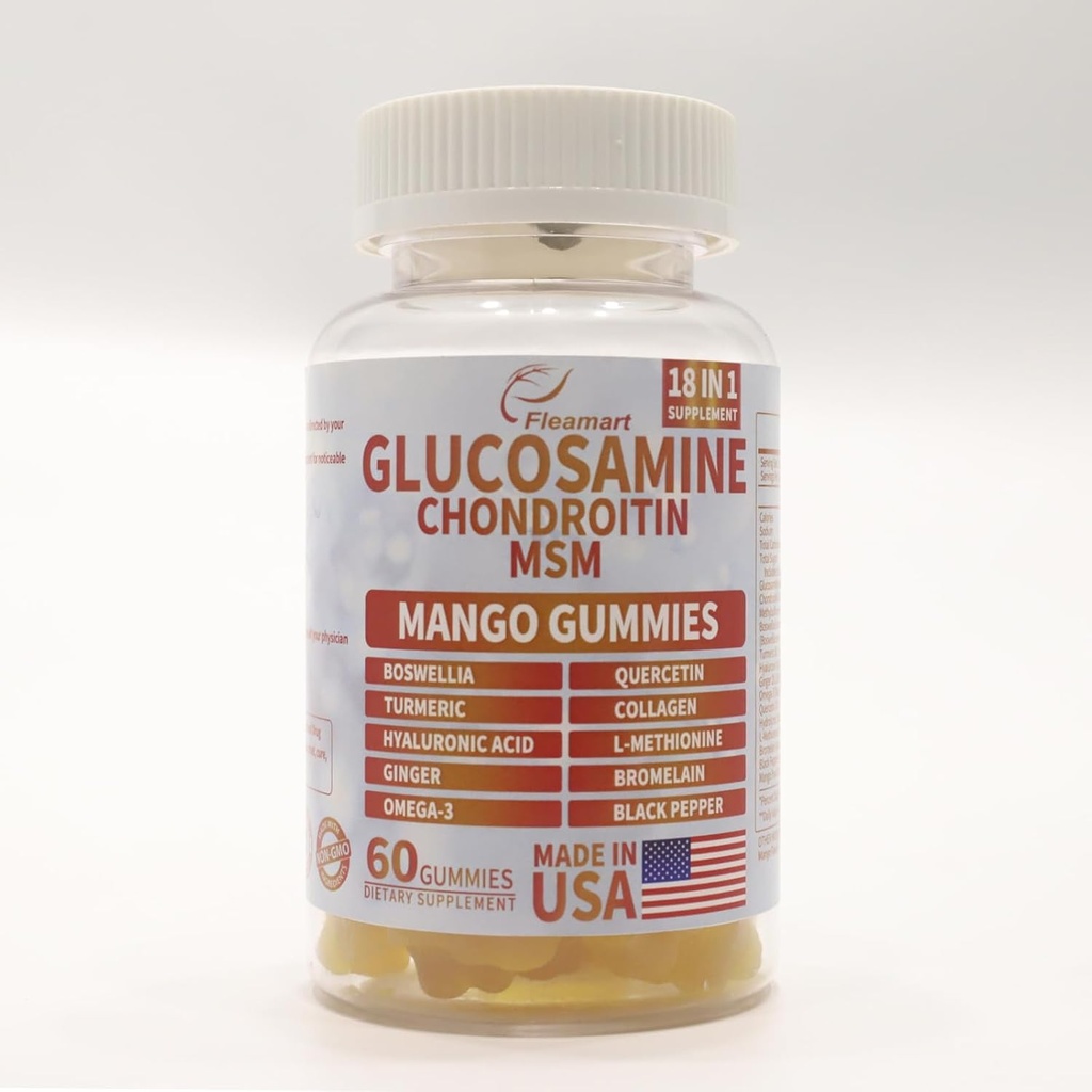 Γλυκοζαμίνη Chondroitin Gummies με MSM 60 CT Χωρίς ζάχαρη Glucosamine Chondroitin Gummies Triple Strength for Joint Health & Immune Support for Adults, Men & Women - Μάνγκο Γεύση