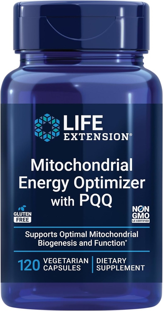 Life Extension Mitochondrial Energy Optimizer with PQ - Energy Supplement for Health Mitochondria - With Taurin, Vitamin B, Pyrroloquinoline Quinone - Gluten-Free, Non-GMO - 120 Vegetarian Capsules