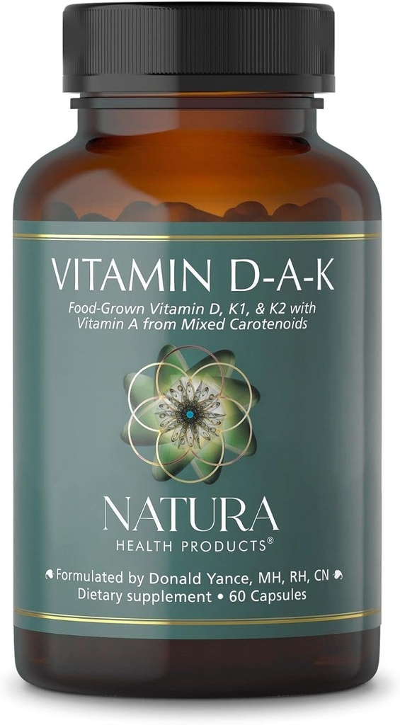 Natura Health Products Vitamin D-A-K Supplement - Υποστηρίζει Υγιής λειτουργία των οστών, της καρδιάς και του οράματος, με βιταμίνες D3 5000 IU, A 1000 IU, K2 50 mcg, K1 550 mcg, Βιοδιαθέσιμες (60 κάψουλες)