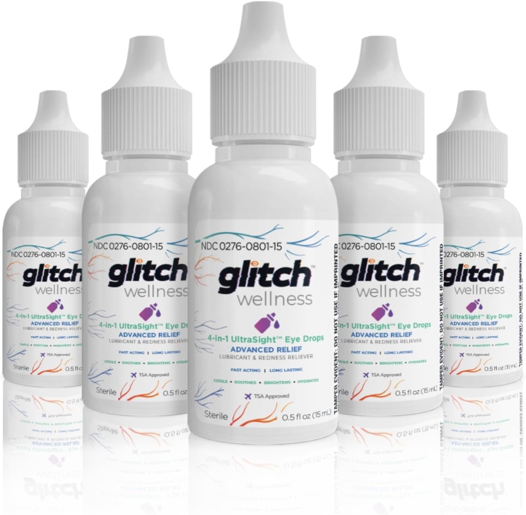 Glitch UltraSight Eye Drops for Kuru Eyes 15mL - 4 in 1 Advanced Relief Kuru Eye Drops - All Day Comfort with Hydration, Brighting, Soğutma - Etkili Soothes Irritation & Kuruness (5)