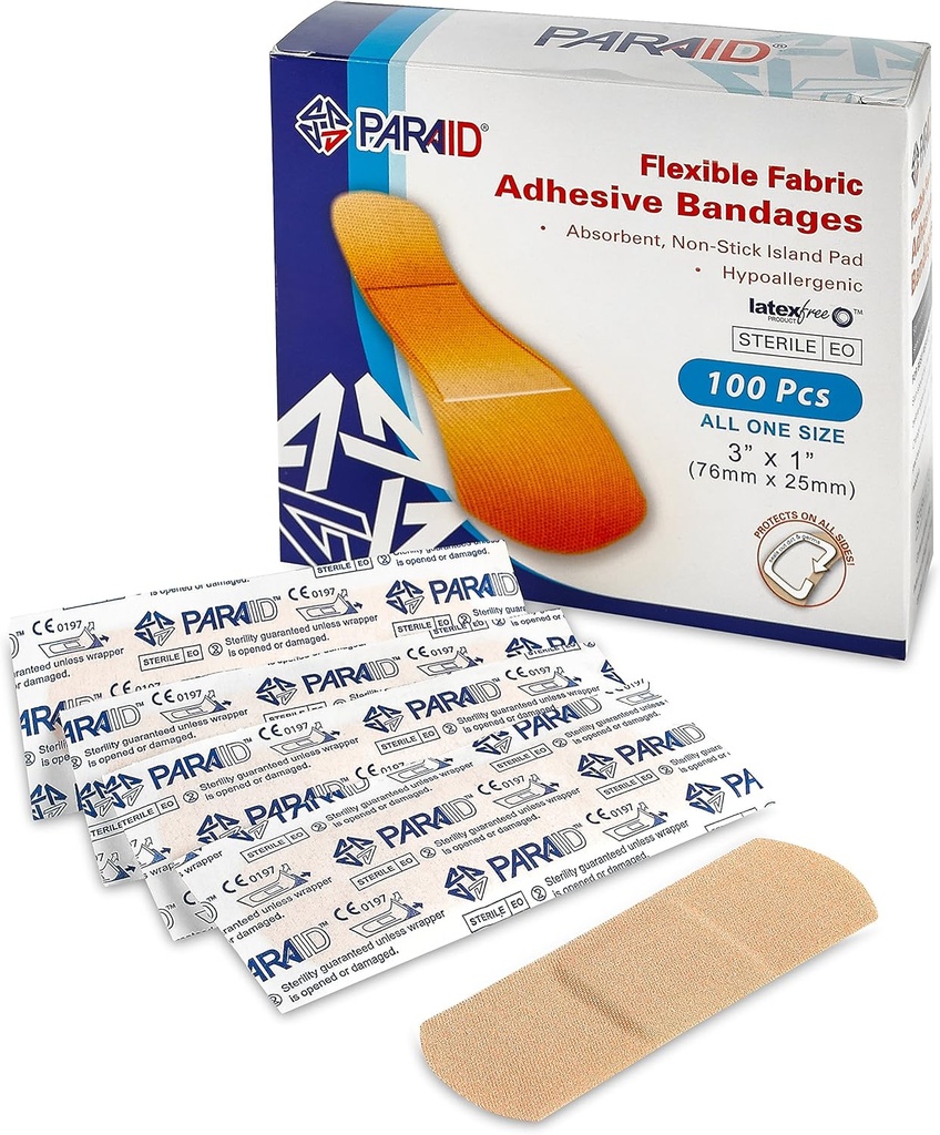 Esnek Kumaş Bandajları - Flex Fabric yapıştırıcısı Parmak-Tip Bandaj Knuckles ve Parmak Bakımı için Bandajlar ve Enfeksiyondan Yaraları Korumak - (100 Kont Box)