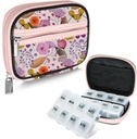 Serfeymi Weekly Travel Pill Organizer Pill Case for Purse with Reforce 7 Day Pill Box, Fashionable Travel Medicine Organizer Pill Konteyner for Medicine, Vitamin, Supplement - Bloom 03 + Pill Box