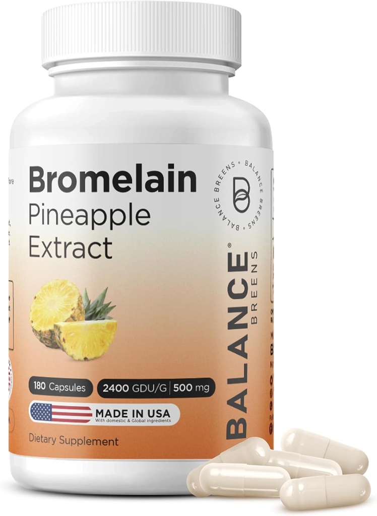 Balancebreens Bromelain 500mg Κάψουλες – 2400 GDU Pineapple Extract συμπλήρωμα για την κοινή υποστήριξη, τη φυσική υποστήριξη οίδημα, και την υγιεινή πέψη – 180 κάψουλες Made in USA