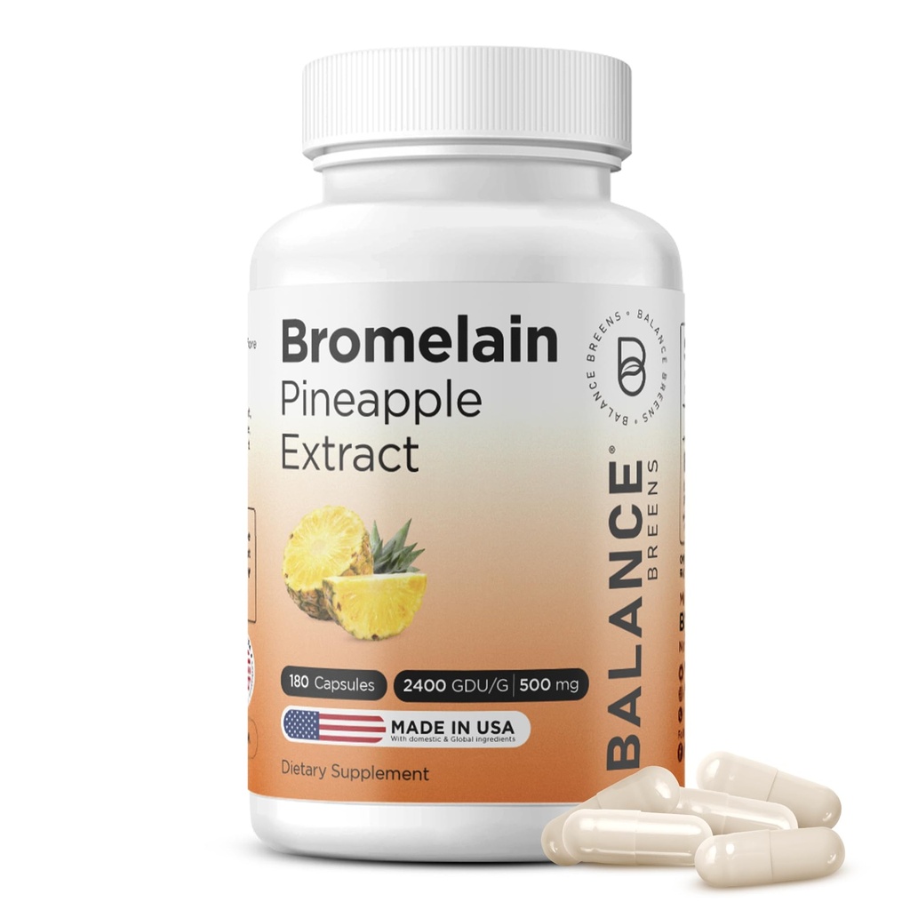 Balancebreens Bromelain 500mg Κάψουλες – 2400 GDU Pineapple Extract συμπλήρωμα για την κοινή υποστήριξη, τη φυσική υποστήριξη οίδημα, και την υγιεινή πέψη – 180 κάψουλες Made in USA