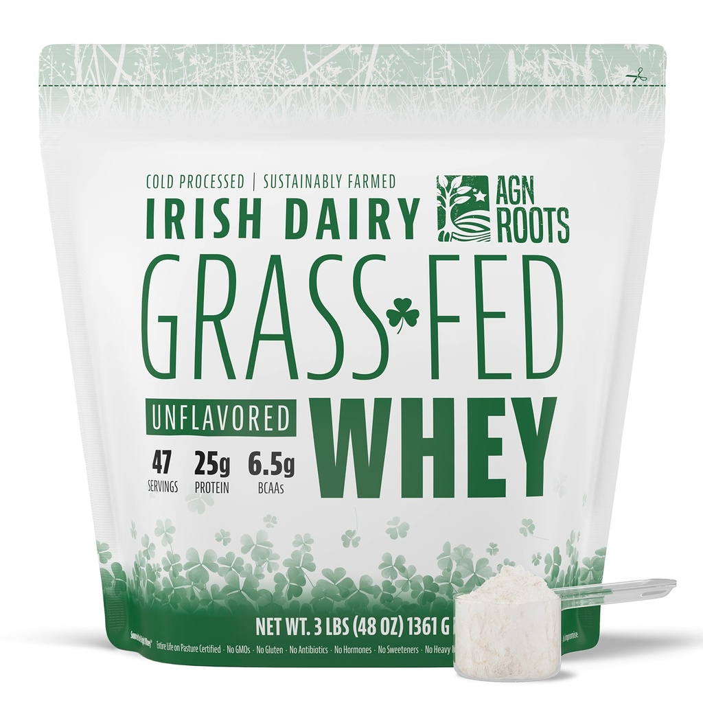 AGN Roots Grass Fed Whey Protein Powder Isolate - Unflavoured - Uncoweed - Certified Enterprise All Life On Pasture - A Greener World - ASPCA Εγγραφή Λίστα Μάρκας - Informed-Sport - 3lbs