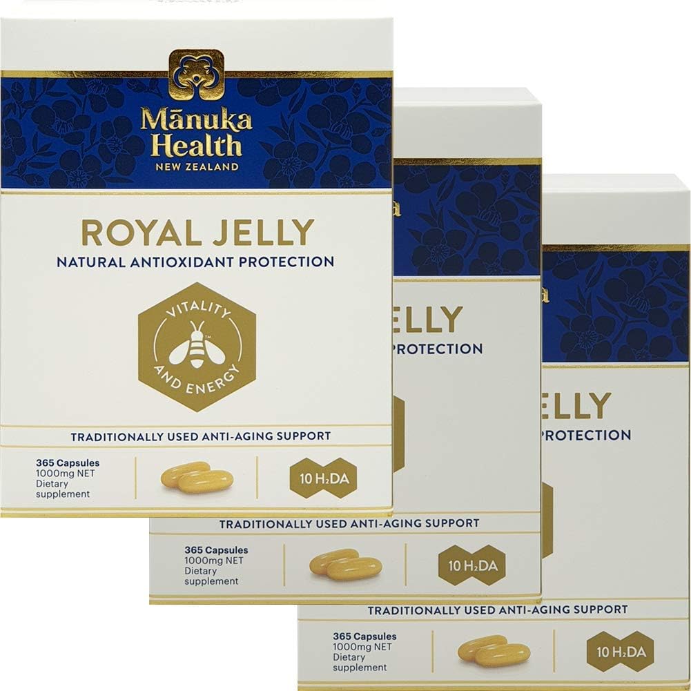Manuka Health 10hda Royal Jelly 1000mg 365 Κάψουλες 100% Pure New Zealand Royal Jelly Immune System Booster & Supports Skin Health & Vitality (Pack of 3)