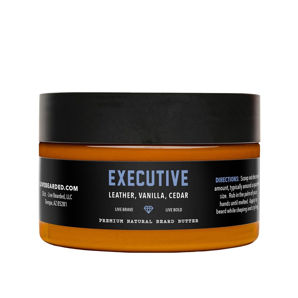 Live Bearded Beard Butter, 3 fl oz - ABD'de Made - All- Natural Leave-in Durumer and Softener with Shea | Executive Scent - Cedar, Vanilla