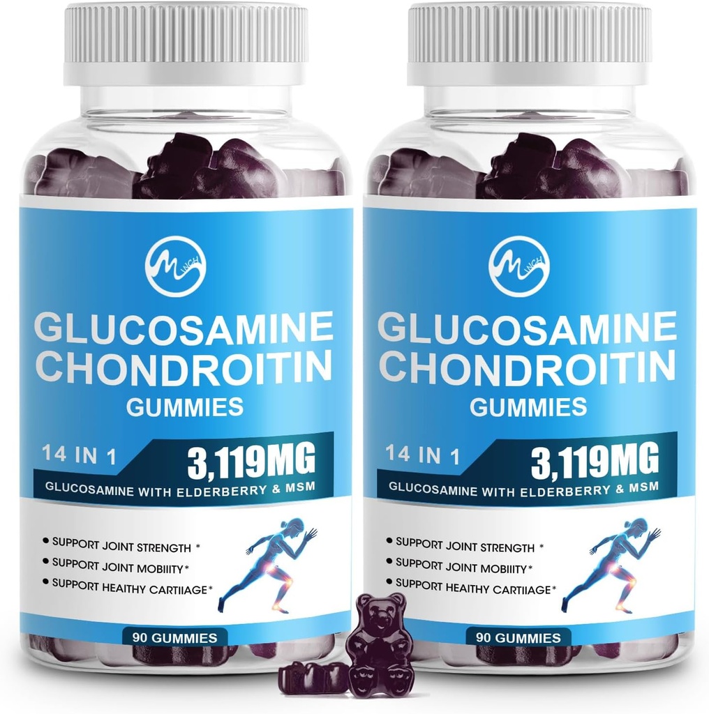 M inç Glucosamine Chondroitin Gummies, 1500 mg Glucosamine & 1000 mg MSM hizmet başına, Ortak Destek Supplement for Yetişkinler, Elderberry Flavor, 45 Hizmetler (Pazarlama)