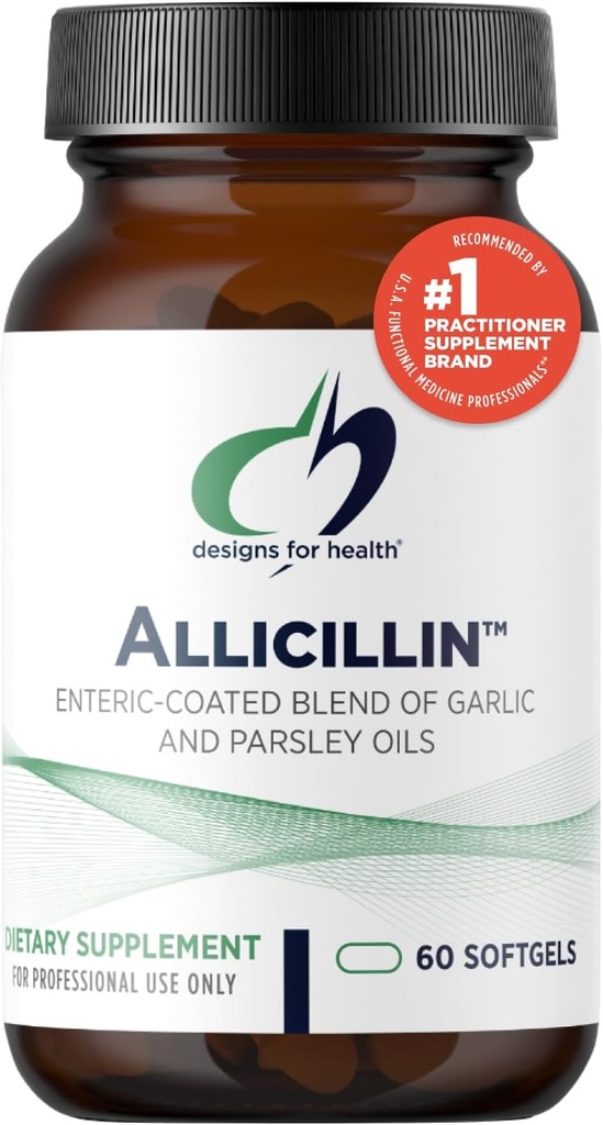 Health Allicillin için tasarımlar - 200 mg Garlic Oil + Parsley Oil - Güçlü Sulfidesli Pills - Odor'u Az-GMO (60 Softgels) azaltmaya yardımcı olmak için dışarı çık.