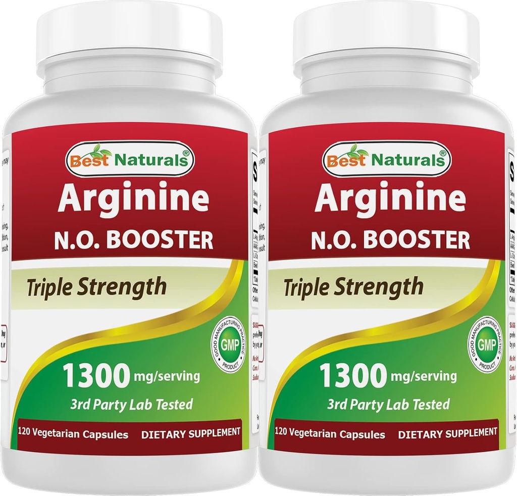 Best Naturals L-αργινίνη NO Booster Triple Strength 1300 mg Σερβίροντας 120 κάψουλες Veg (120 Count (Pack of 2))