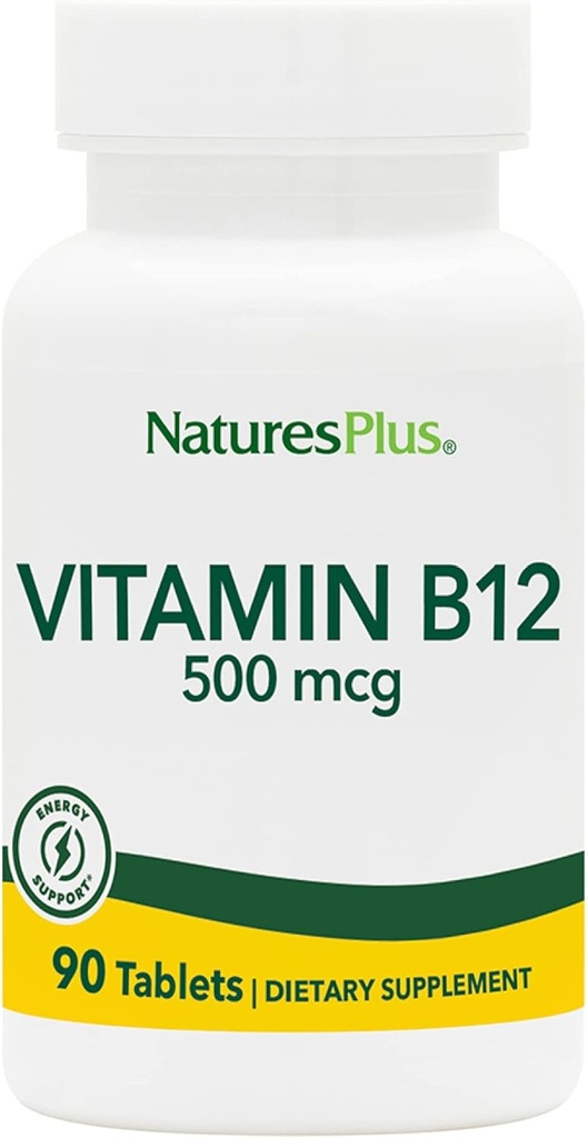 Natures Plus Vitamin B12 (Methylcobalamin) - 500 mcg, 90 Vejetaryen Tabletler - Yüksek Potency Red Blood Hücre Desteği - Doğal Enerji Uyarısı, Genel Sağlık - Gluten-Free - 90 Hizmetler