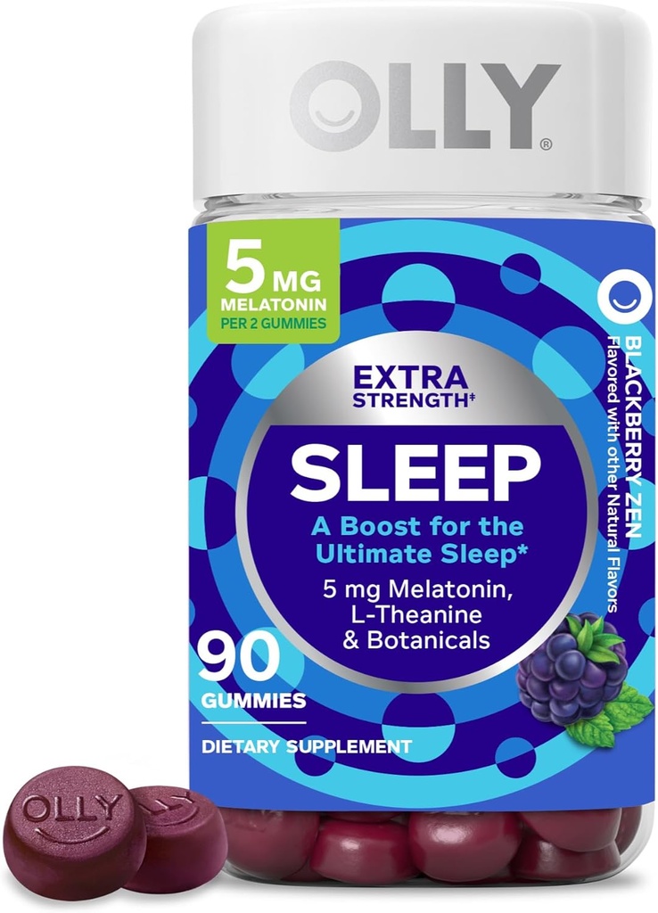 OLLY Extra Strength Sleep Gummy 5 mg Melatonin, L-Theanine, Chamomile, Lemon Balm Extracts, Sleep Aid, BlackBerry Flavor - 90