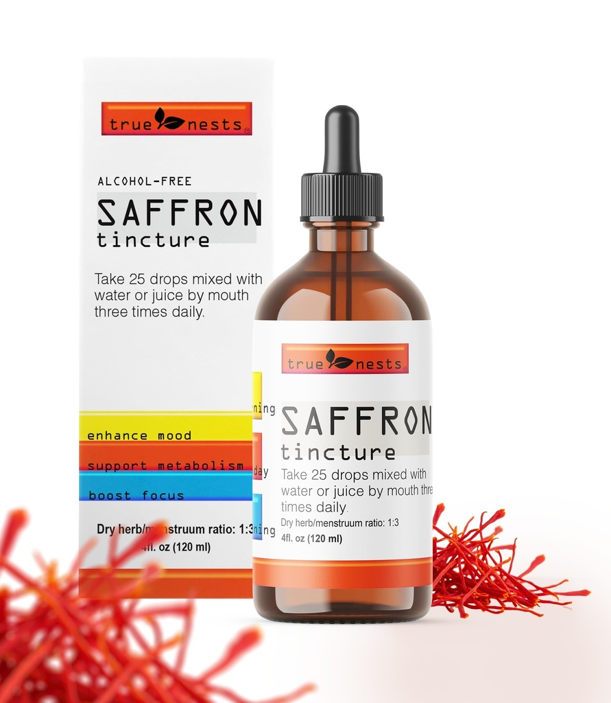 Organik Saffron Tincture - Pure Saffron Ekstraksiyon - Premium Saffron Crocus Sıvı Tamam - Doğal, Vegan, Non-GMO - Pure Saffron Sıvı Ekstraksiyon 4oz