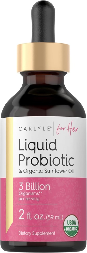 Carlyle Liquid Probiyotik for Women | 2 fl oz | Organik Sunflower Oil | 3 Milyar Aktif Organizm | Diyet Supplement for Her Her