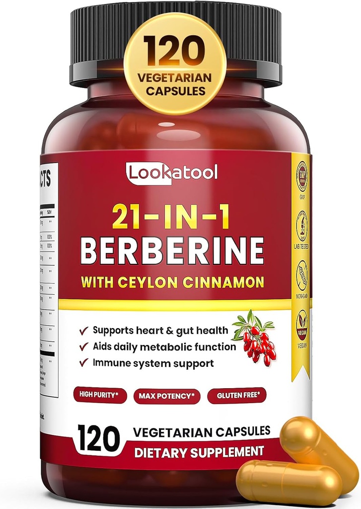 21-σε-1 Συμπλήρωμα Βερβερίνης με Ceylon Cinnamon - Βιολογικό Φυτοσώματα Βερβερίνης HCL, 5X Υψηλότερη Απορρόφηση για την Υποστήριξη Μεταβολισμού 120 Καψάκια