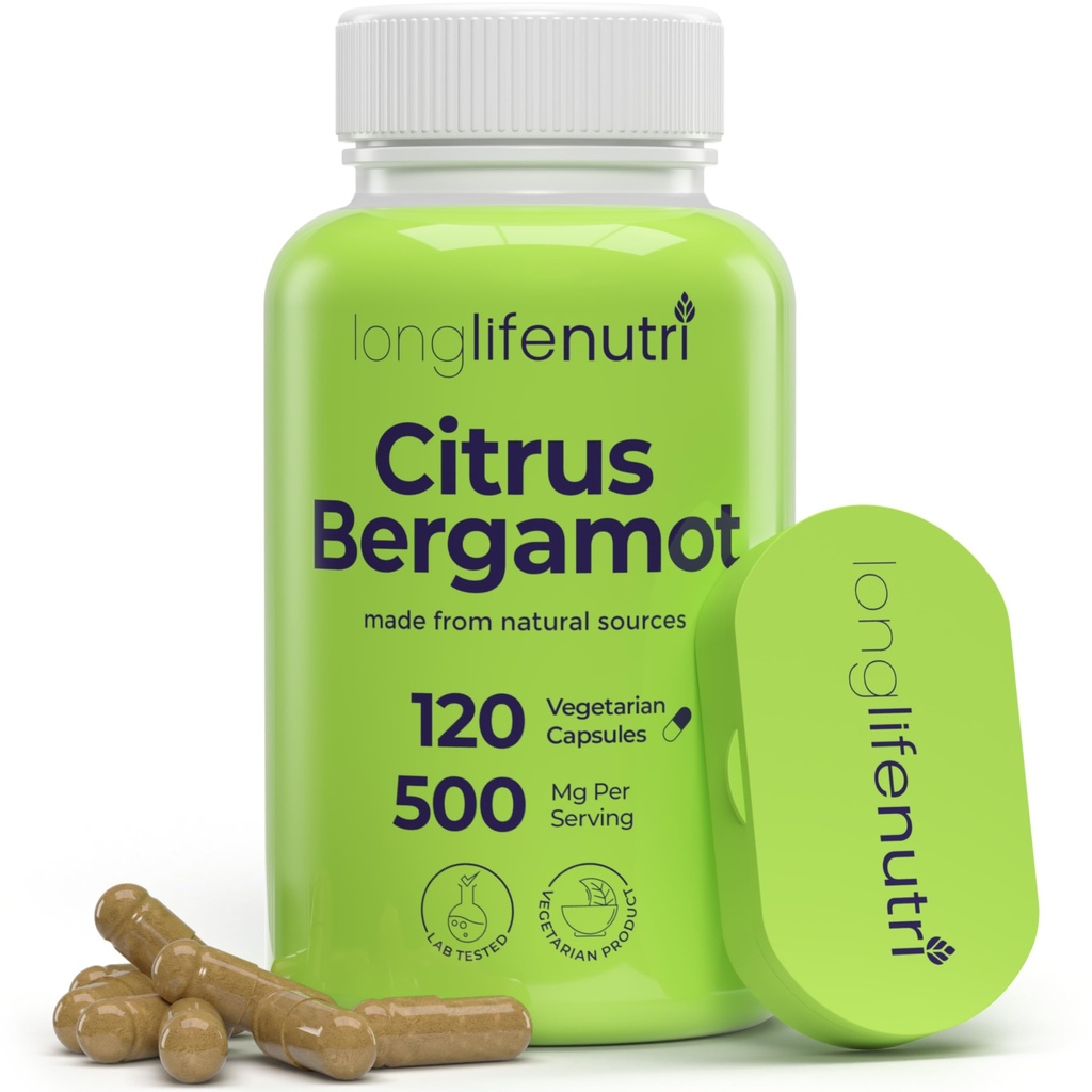 LongLifeNutri Citrus Bergamothopper 500 mg - 120 Vejetaryen Capsules,% 40 Polyfenic Flavanones, 4-Month Supply, Plant-Based Anti-Oxidant, Tested, Made in USA