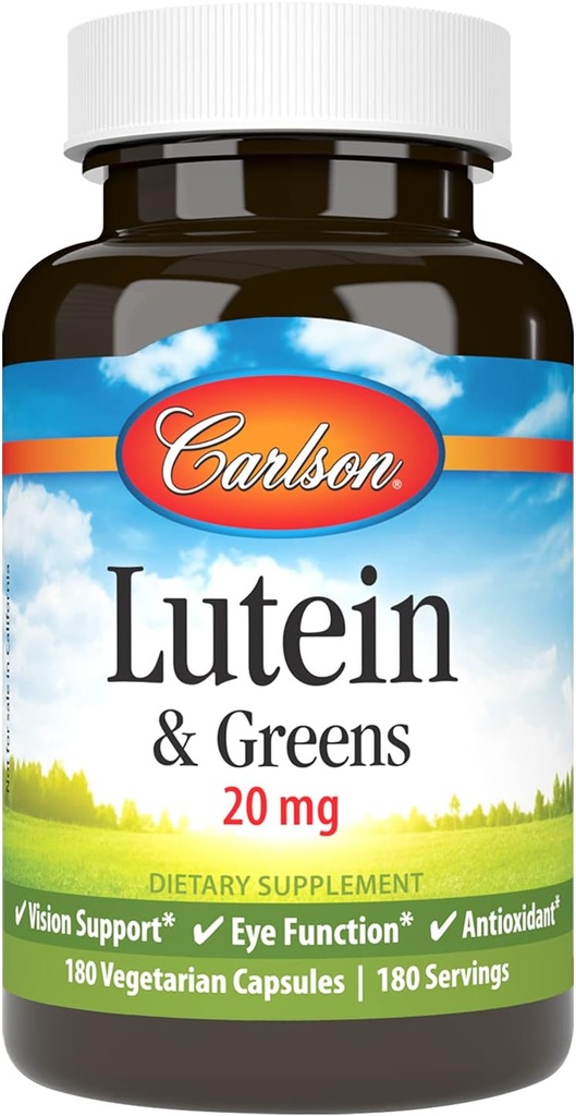 Carlson - Lutein & Greens, 20 mg, Vision Support & Eye Function, Antioxidant, 180 Vegetarian Capsules