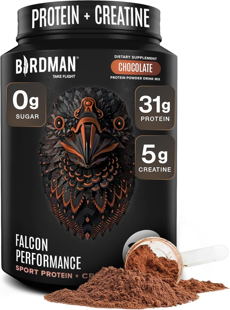 Falcon Performance Vegan Protein Powder, 31g Protein, 5g Creatine, 5g BCAA, Probiotics, Electrolytes, Προ προπόνηση, χαμηλή υδατάνθρακες, ζάχαρη δωρεάν & χωρίς γαλακτοκομικά, Plant Based Chocolate Protein -19 μερίδες