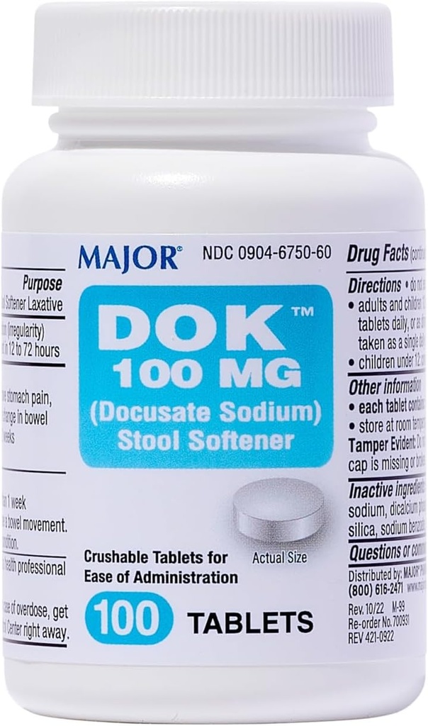 MAJOR Docusate sodyum 100 mg - Stool Softener Tabletleri Constipation Relief - Helps Stop Constipation - Stool Softeners for Women, Men, and Kids Ages 12+ - 100 Tabletler (1 Pack)