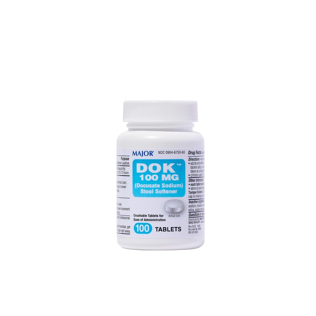 MAJOR Docusate sodyum 100 mg - Stool Softener Tabletleri Constipation Relief - Helps Stop Constipation - Stool Softeners for Women, Men, and Kids Ages 12+ - 100 Tabletler (1 Pack)
