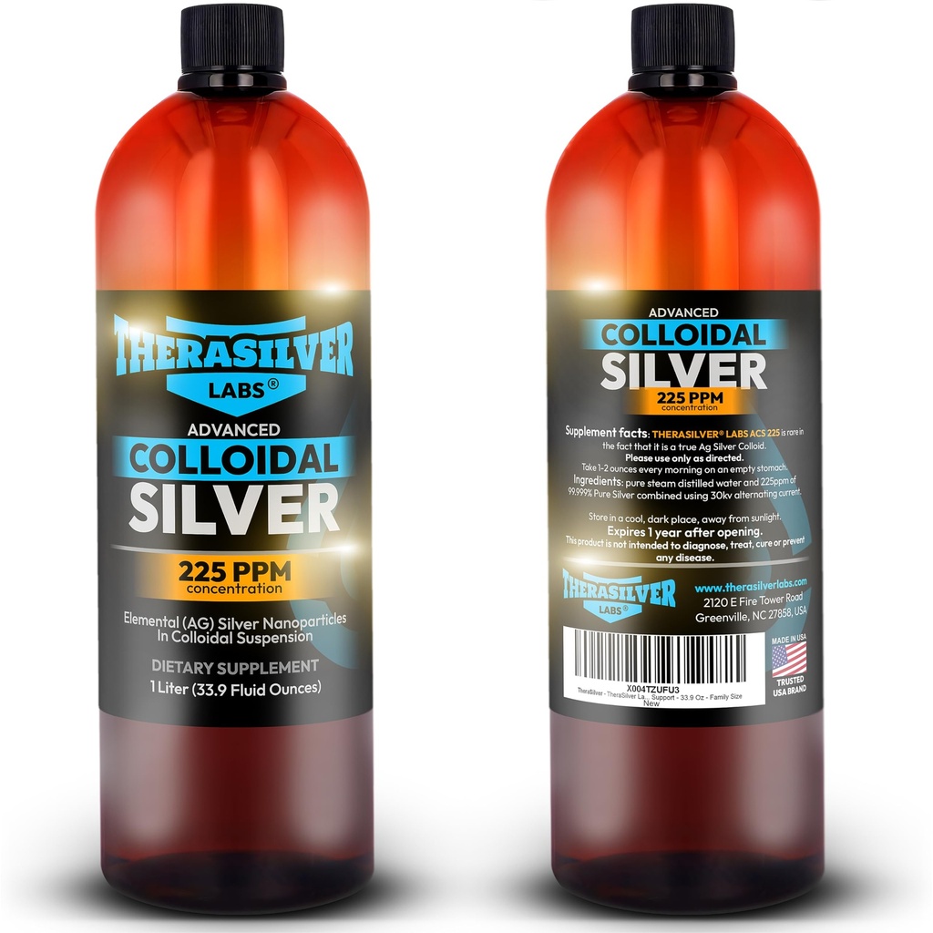TheraSilver-TheraSilver Labs ACS 225-προηγμένα κολλοειδές ασήμι Liquid-225 PPM-Pure Βιοενεργά Nano σωματίδια για ανοσοποιητική υποστήριξη-32 Oz-Οικογενειακό μέγεθος