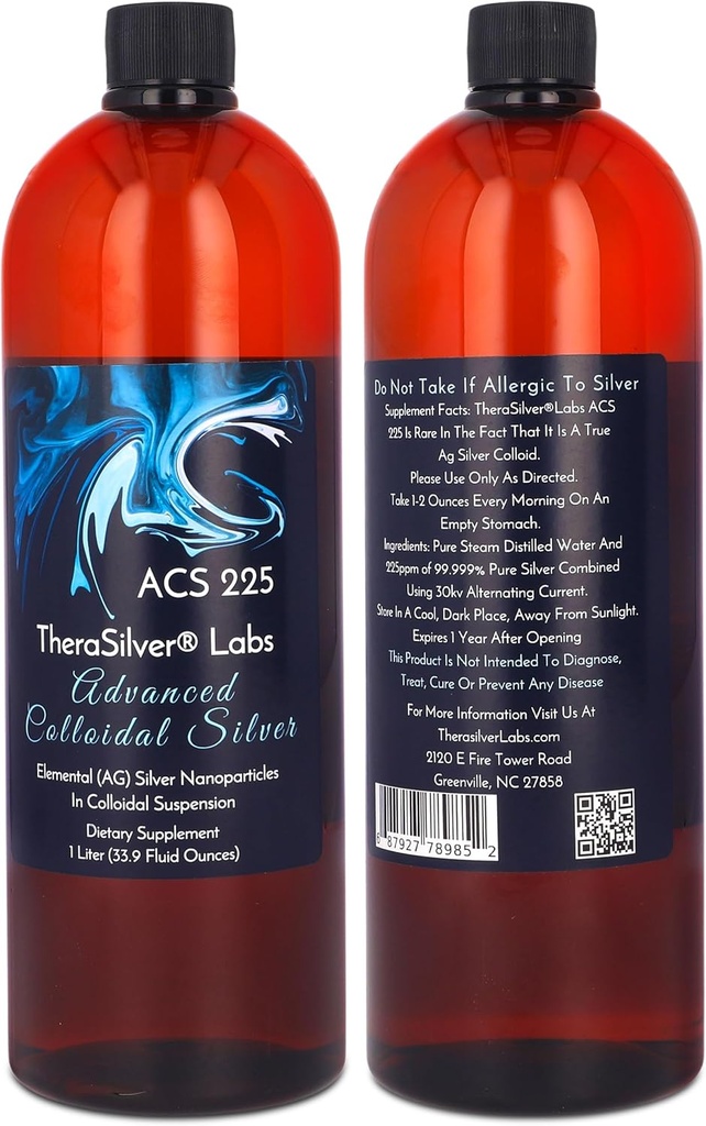 TheraSilver-TheraSilver Labs ACS 225-Advanced Colloidal Silver Liquid-225 PPM-Pure Bioaktif Nano Parçacıklar Immune Support-32 Oz-Family Boyutlu Boyut
