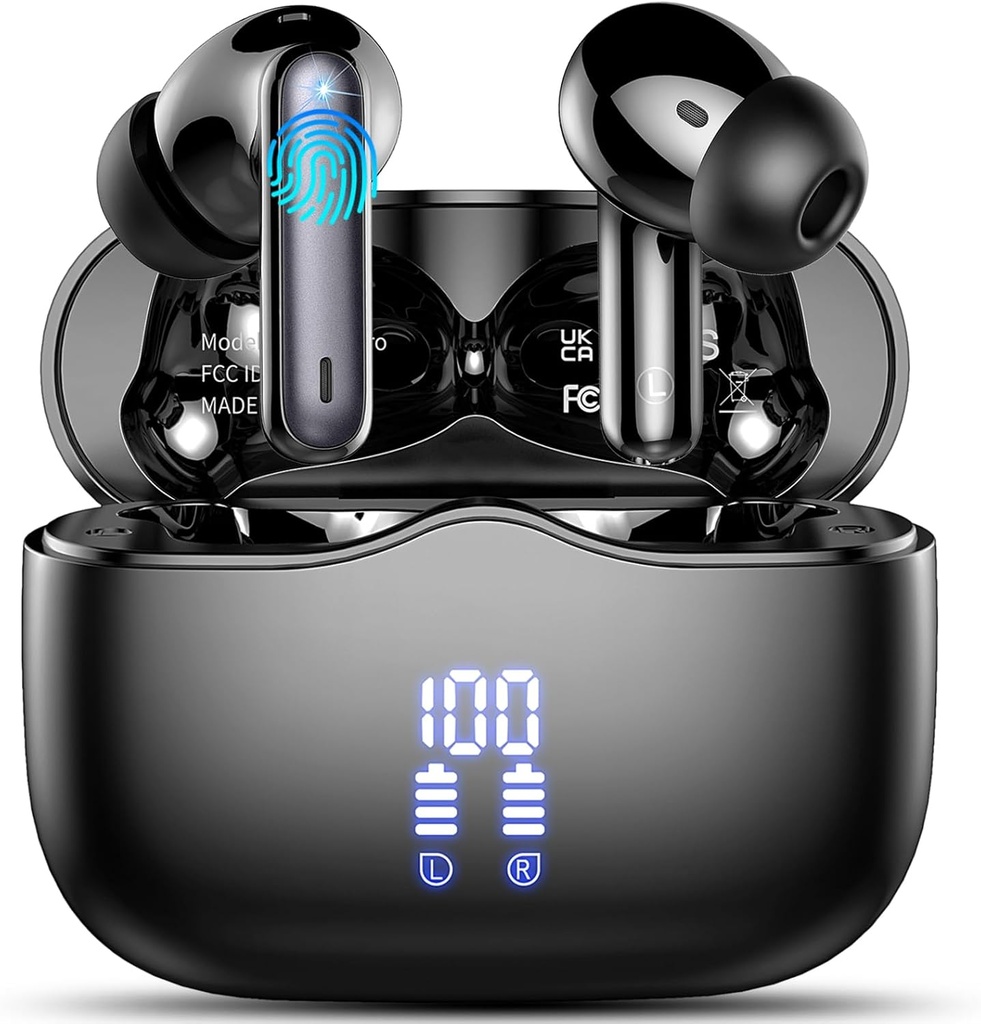 Ασύρματα ακουστικά, Bluetooth 5.3 Ακουστικά στο αυτί με 4 ENC Θόρυβος Ακύρωση Mic, HiFi Stereo Deep Bass Ασύρματα ακουστικά 40H Playtime, in-Earbud Bluetooth Διπλή οθόνη LED IP7 Αδιάβροχη, USB-C