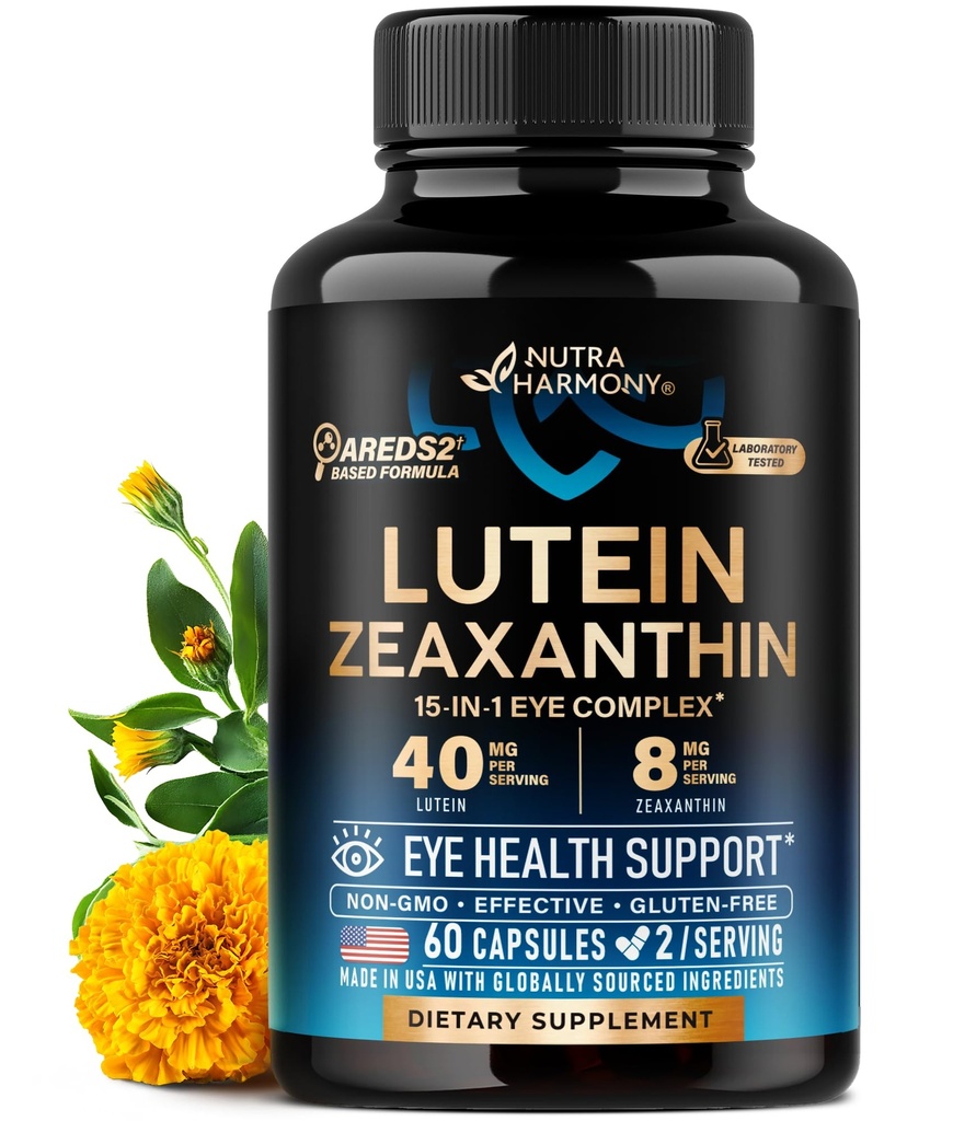 Eyes Vitaminleri - Lutein ve Zeaxanthin Supplements - AREDS2 Seniors & Yetişkinler için Temel Supplement - Eye Health & Vision Support - Saffron, çinko, Vitaminler, Copper, Super Greens - ABD'de Yapılan 60 Capsules