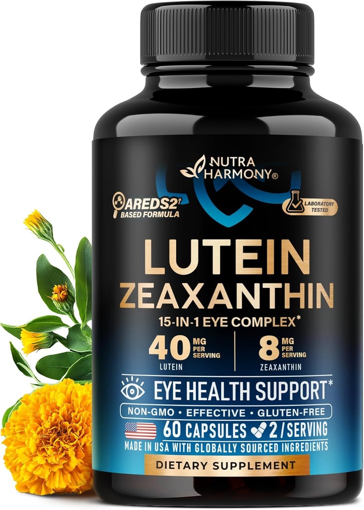 Eyes Vitaminleri - Lutein ve Zeaxanthin Supplements - AREDS2 Seniors & Yetişkinler için Temel Supplement - Eye Health & Vision Support - Saffron, çinko, Vitaminler, Copper, Super Greens - ABD'de Yapılan 60 Capsules