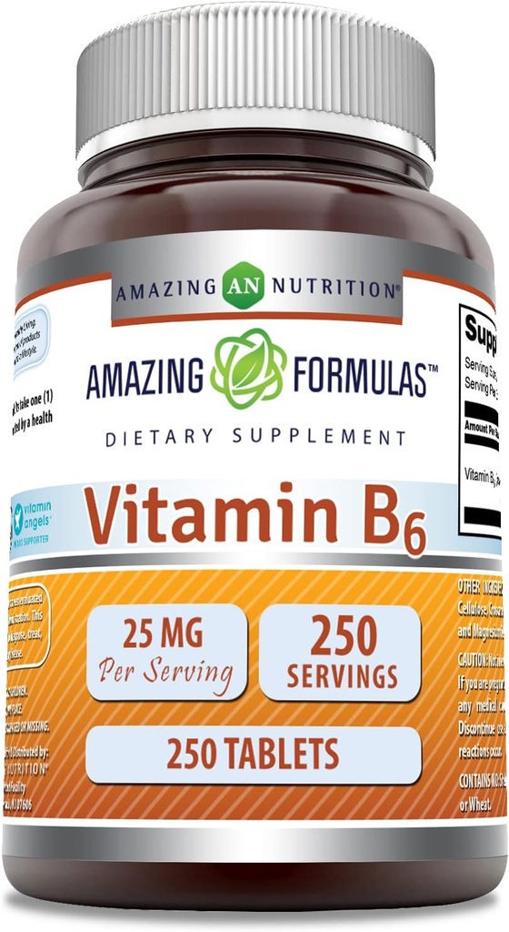 Amazing Formulas Vitamin B6 Pyridoksie 25mg 250 Tablet Tamam | GMO | Gluten Free | Made in USA