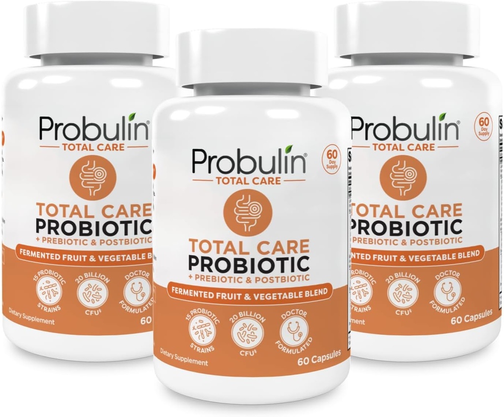 Probulin Total Care Pre + Pro + Postbiyotik, 20 Milyar CFU, 60 Vegan Capsules (Pack of 3)