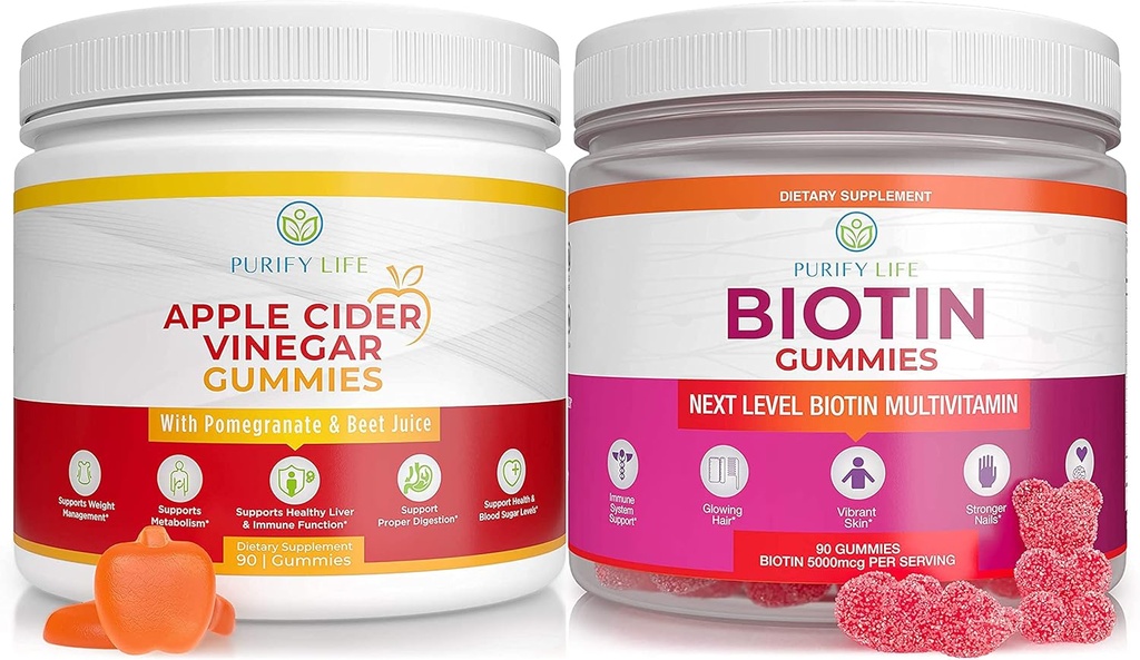 Καθαρίστε τη ζωή Apple Cider Vinegar & Biotin Bundle, Gummies for Hair Skin and Nails (Bulk - 90 Chews), Gut Health & Digestion, Immune Support, Detox, Μεταβολισμός - Όχι κάψουλες, χάπια, δισκία ή σιρόπι