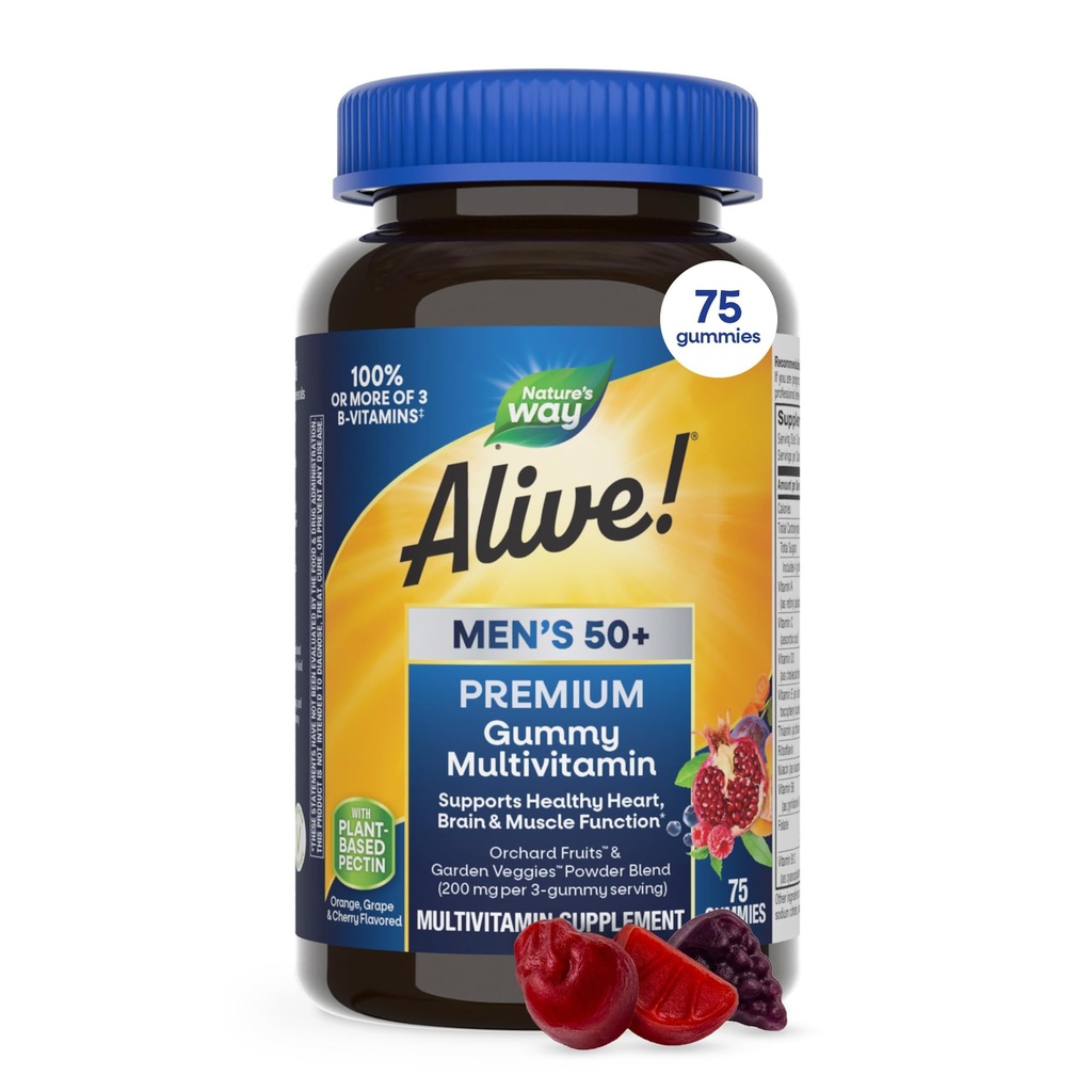 Η Οδός της Φύσης Ζωντανή! Άνδρες 50+ Premium Gummy πολυβιταμίνη, υποστηρίζει υγιή καρδιά, εγκέφαλος και μυών λειτουργία *, Β-βιταμίνες, χορτοφάγους, σταφυλόκοκκο, πορτοκάλι και κεράσι Γεύση, 75 Gummies