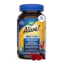 Doğanın Yolu Alive! Erkeklerin 50+ Premium Gummy Multivitamin, Sağlıklı Kalp, Beyin ve Kas Fonksiyonlu*, B-Vitamins, Vegetarian, Grape, Orange ve Cherry Flavored, 75 Gummies