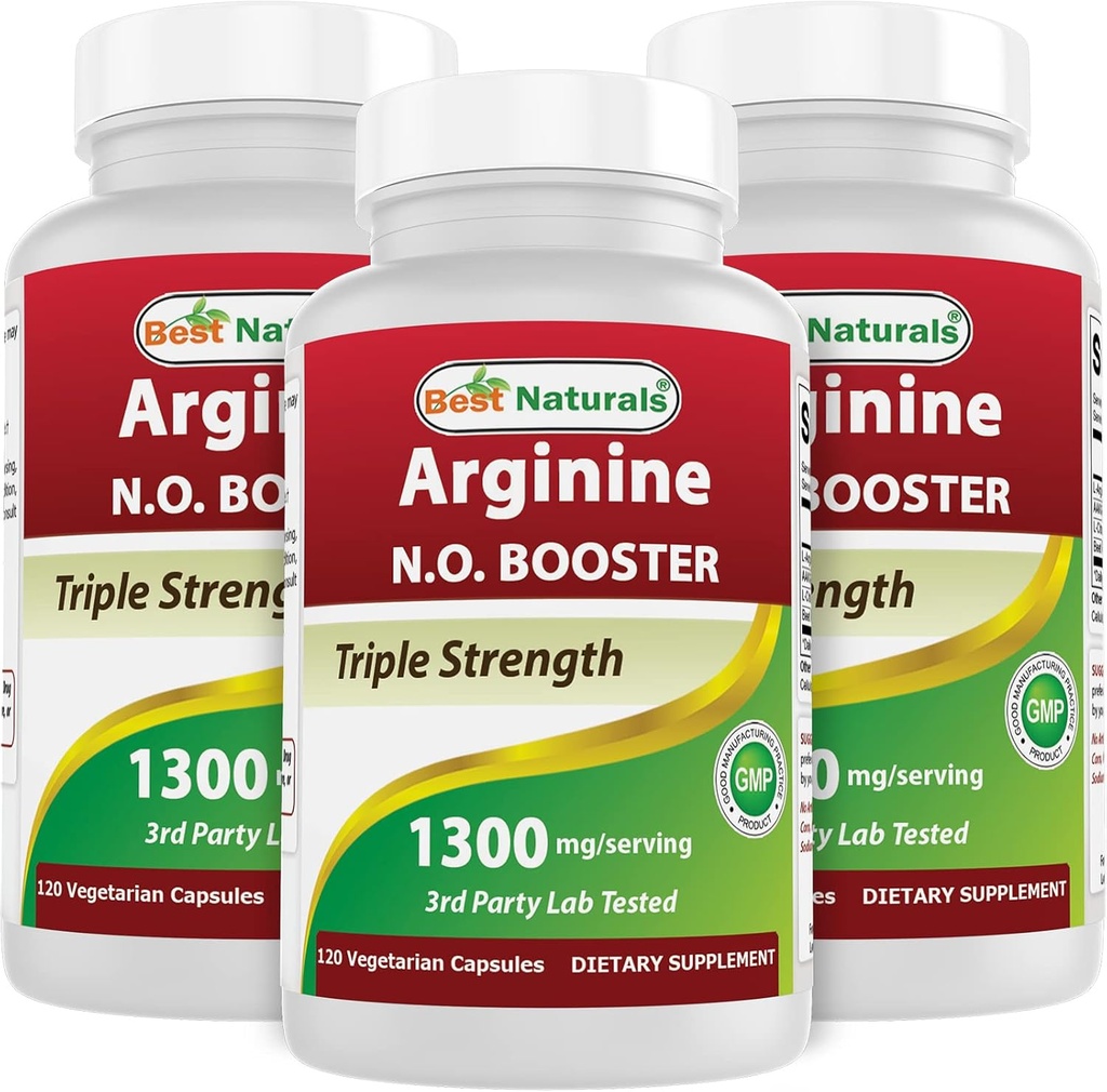 Best Naturals L-αργινίνη NO Booster Triple Strength 1300 mg Σερβίροντας 120 κάψουλες Veg (120 Count (Pack of 3))
