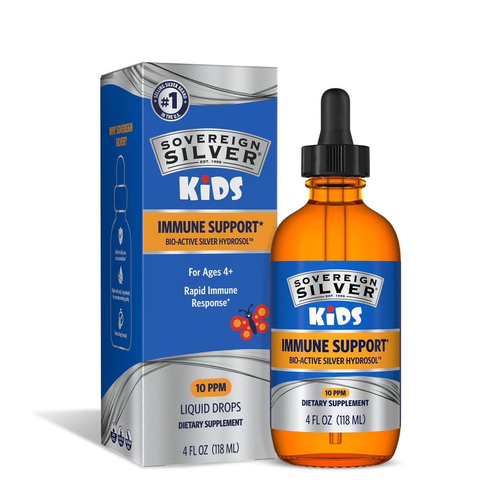 Sovereign Silver Kids Immune Support - Κολλοειδές ασήμι, Bio-Active Silver Hydrosol, 10 ppm, Liquid Dropper, 4 Fl Oz, (118 mL)