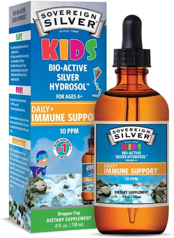 Sovereign Silver Kids Immune Support - Κολλοειδές ασήμι, Bio-Active Silver Hydrosol, 10 ppm, Liquid Dropper, 4 Fl Oz, (118 mL)