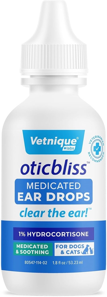 Vetnique Oticbliss Medicated Cat & Dog Ear Clean Drops - Dog Ear Enfeksiyon Tedavisi Soothe Itching, Redness, & Swelling - Vet Önerilen Kedi ve Köpek Kulakları Daha Temiz Üzüldü - Köpek Kulak Enfeksiyonu Tedavisi Soothe Itching, Redness, & Swelling - Vet Önerilen