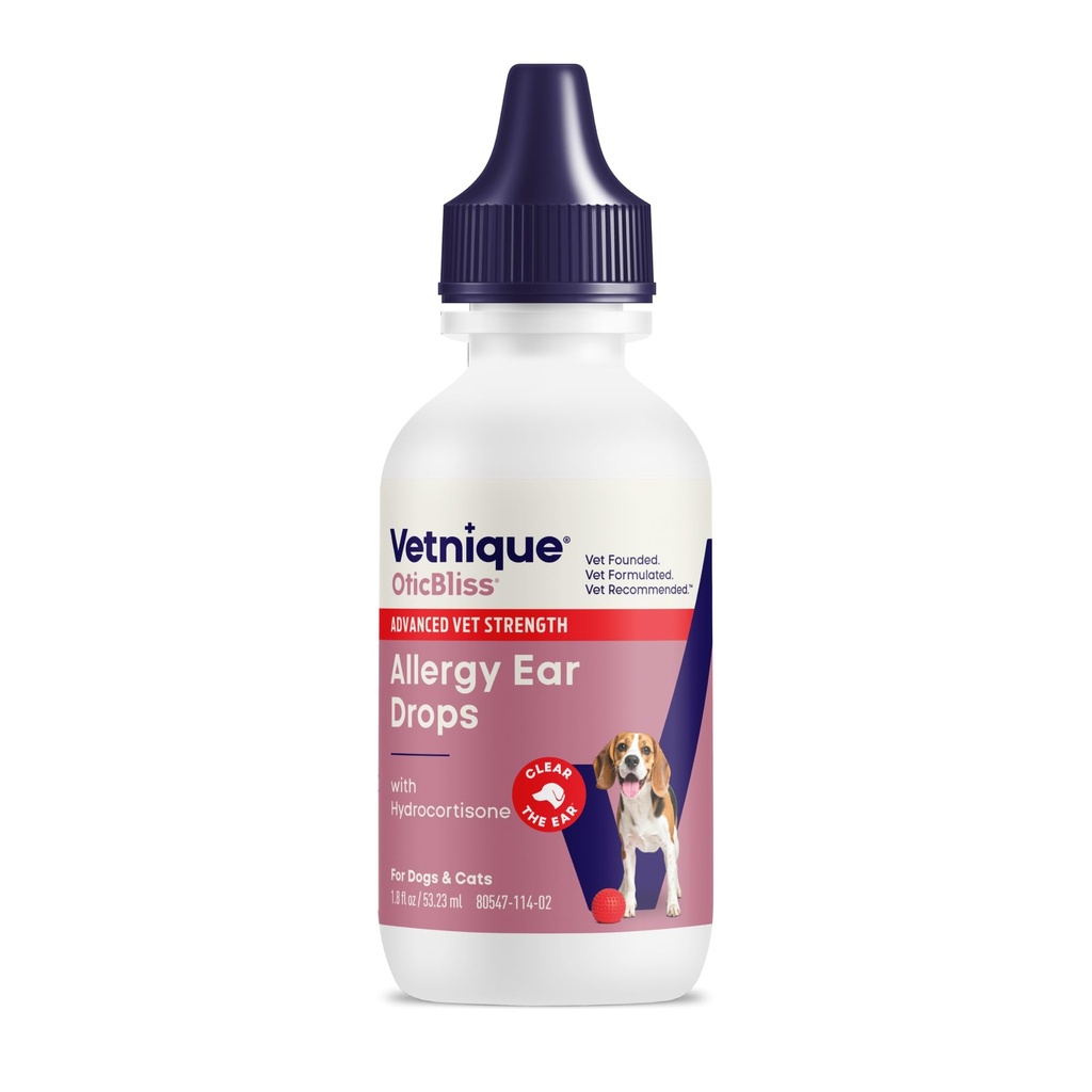 Vetnique Oticbliss Medicated Cat & Dog Ear Cleaner Drops - Dog Ear Infection Treatment with 1% Hydrocortisone to Soothe Itsing, Redness, & Swelling - Vet Συνιστάται