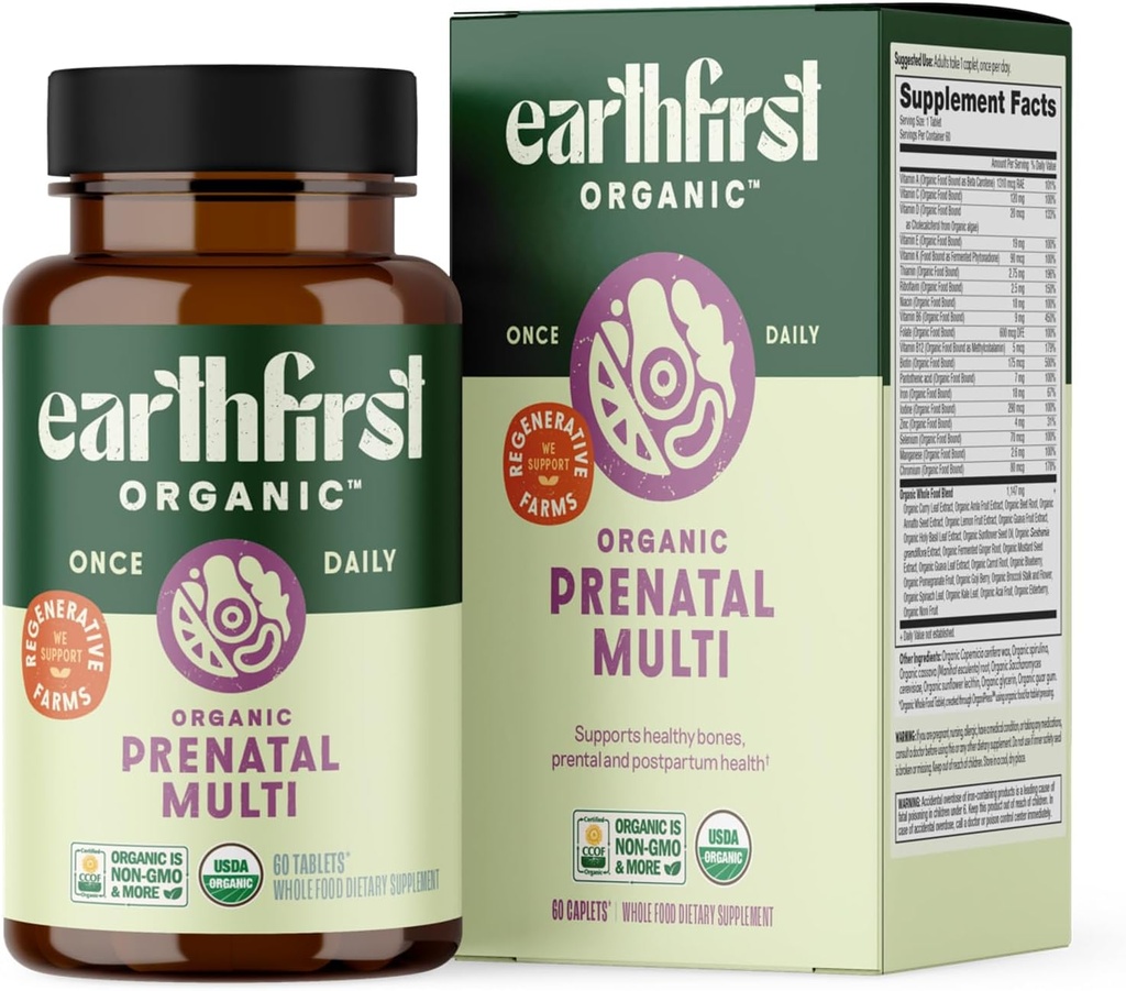 Prenatal Once Daily Multivitamin for Women for Conception, Pregnancy, Postpartum & Breastfeeding, Folate, Iron & Organic Whole Food Blend, Vegan, 60 Count