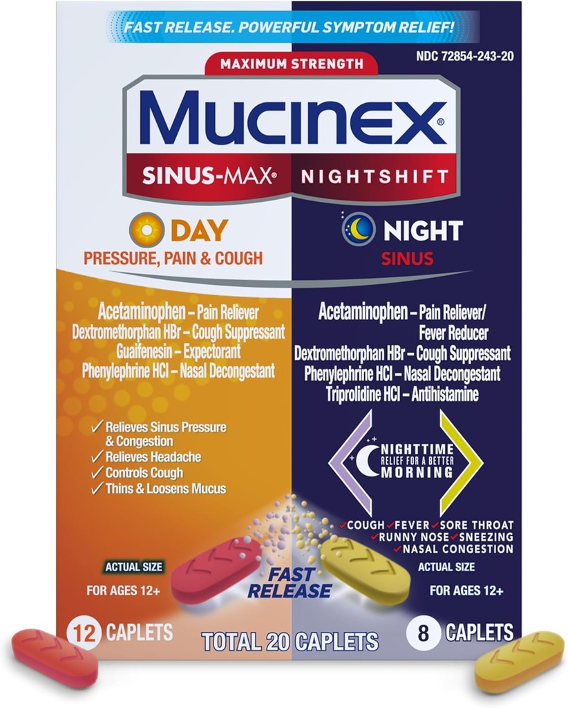 Πίεση, πόνος & βήχας & νυχτερινή βάρδια® Sinus Caplets 20ct