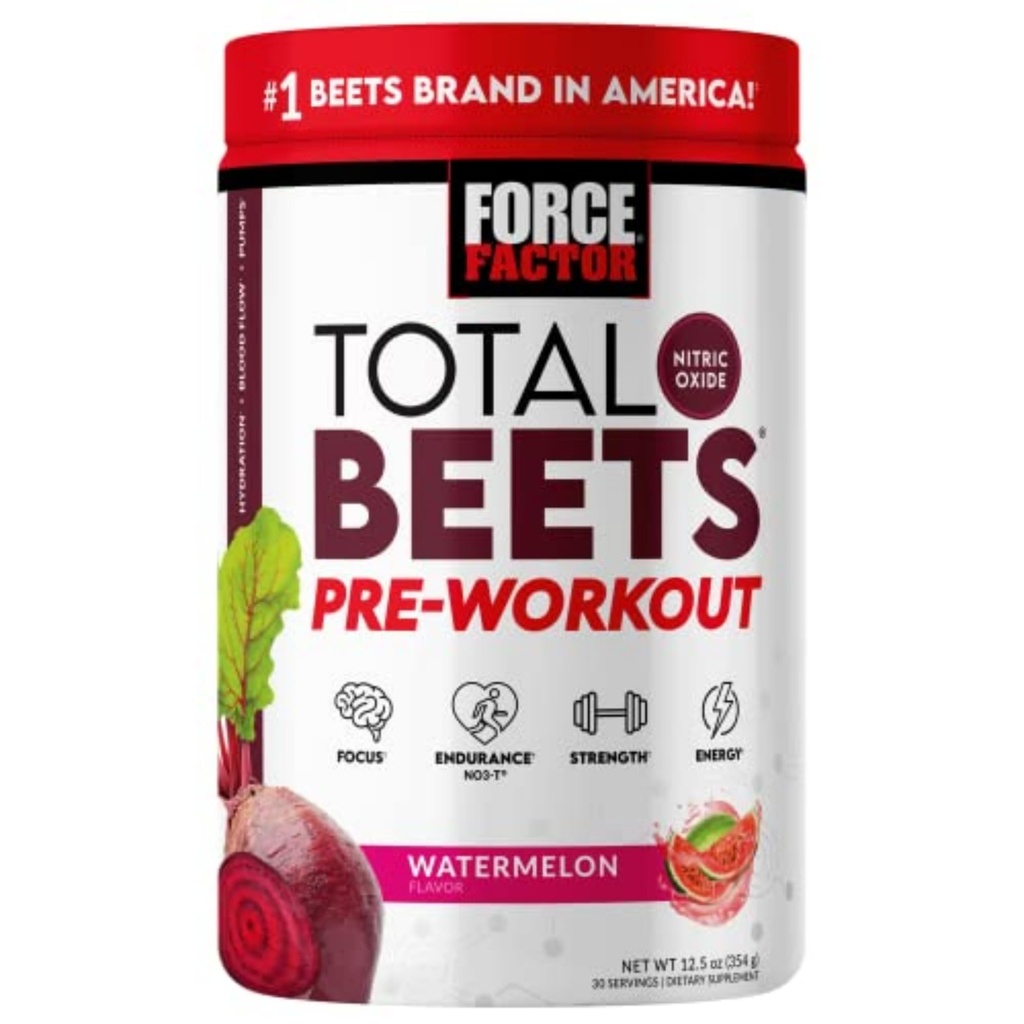 FORCE FACTOR Total Beets Pre-Workout Toz to Boost Energy & Endurance,Boost Strength, and improve Blood Flow and Pumps, Nitrik Oksit Supplement with Beet Root Toz, Watermelon, 30 Servisler