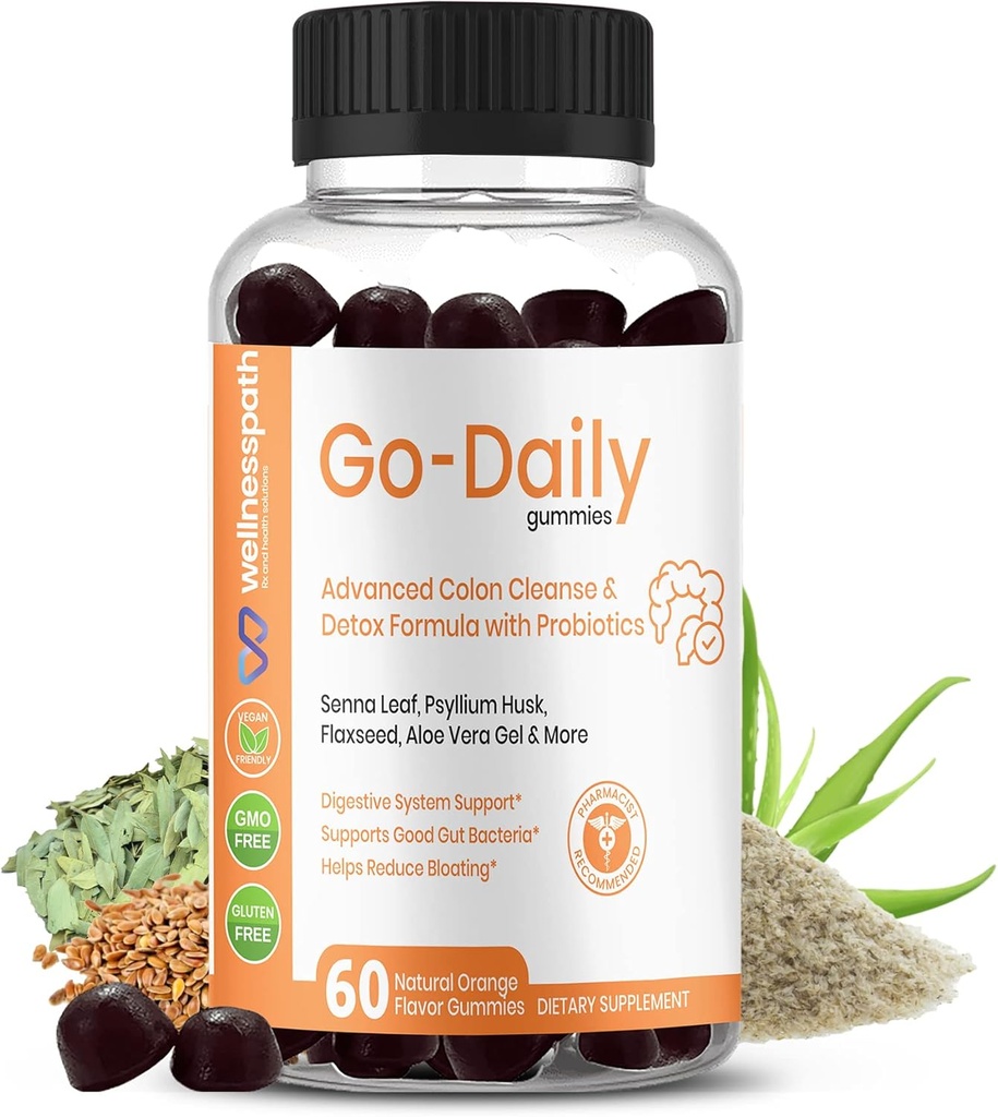 Go-Daily Advanced Colon Cleanse and Detox, Probiyotik Gummies for Optimal Gut Health, Laxatives for Constipation and Bloating, 60 Gummies - Wellnesspath Rx ve Health Solutions