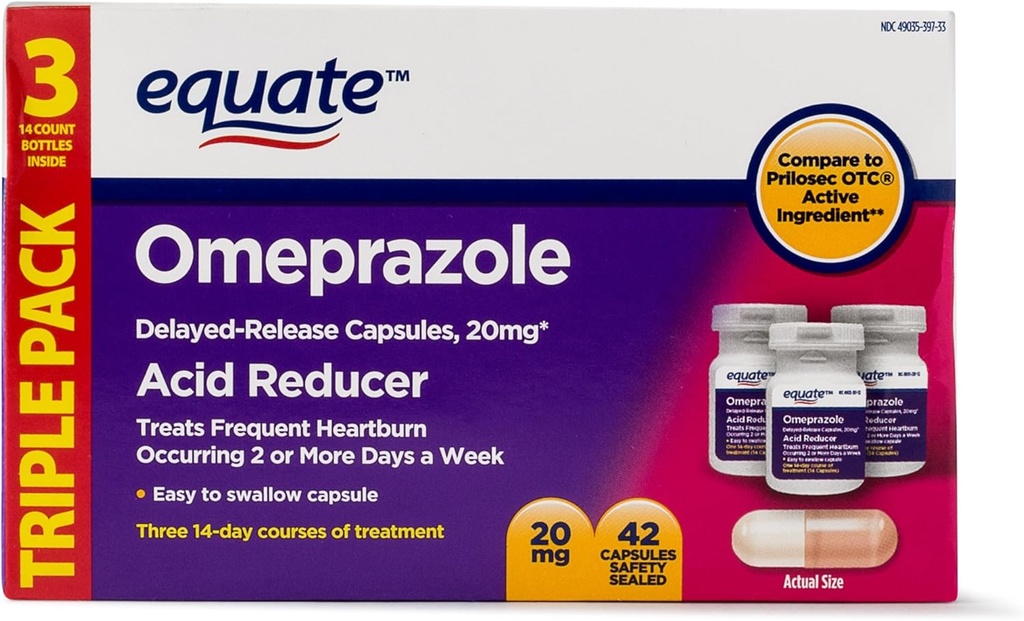 Equate - Omeprazole 20.6 mg, asit dağılımı, Gecikmiş Yayın, 42 Capsules (Pack of 2)