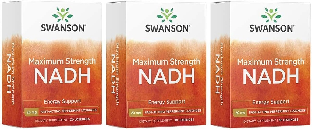 Swanson Maksimum Güçlü NADH - Beyin Sağlığı ve Enerji Desteğini Teşvik etmek için Fast-Acting Peppermint Lozenges - Vitamin B3 Coenzyme Fatigue - (30 Tabletler, 20 mg Her) 3 Pack