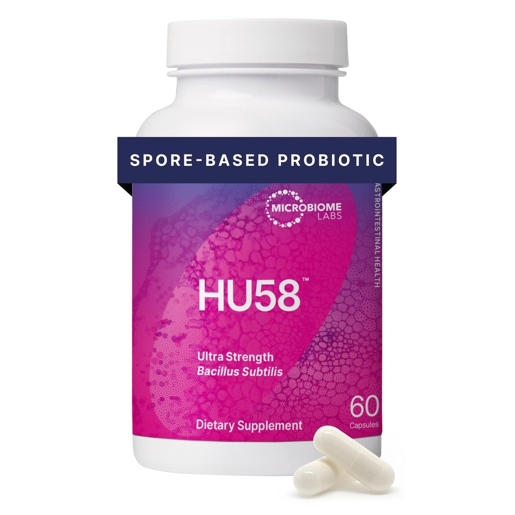 Microbiome Labs HU58 Bacillus Subtilis Probiotics for Women and Men - Υψηλή ισχύς Spore Probiotic for Digestive Health & Immune Support - Καθημερινή κάψουλες με 10 δισεκατομμύρια CFU (60 κάψουλες)